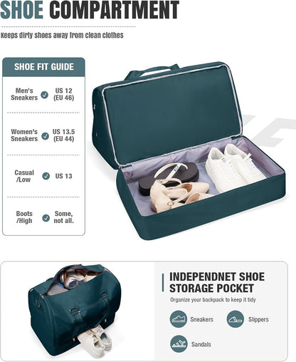 Garment Duffle Bag for Travel, Convertible Duffel Bag with Shoe Compartment | Carry On Overnight Weekender Bags for Women, 2 in 1 Foldable Hanging Clothes Suitcase Suit Bag for Business Trip Peacock Blue