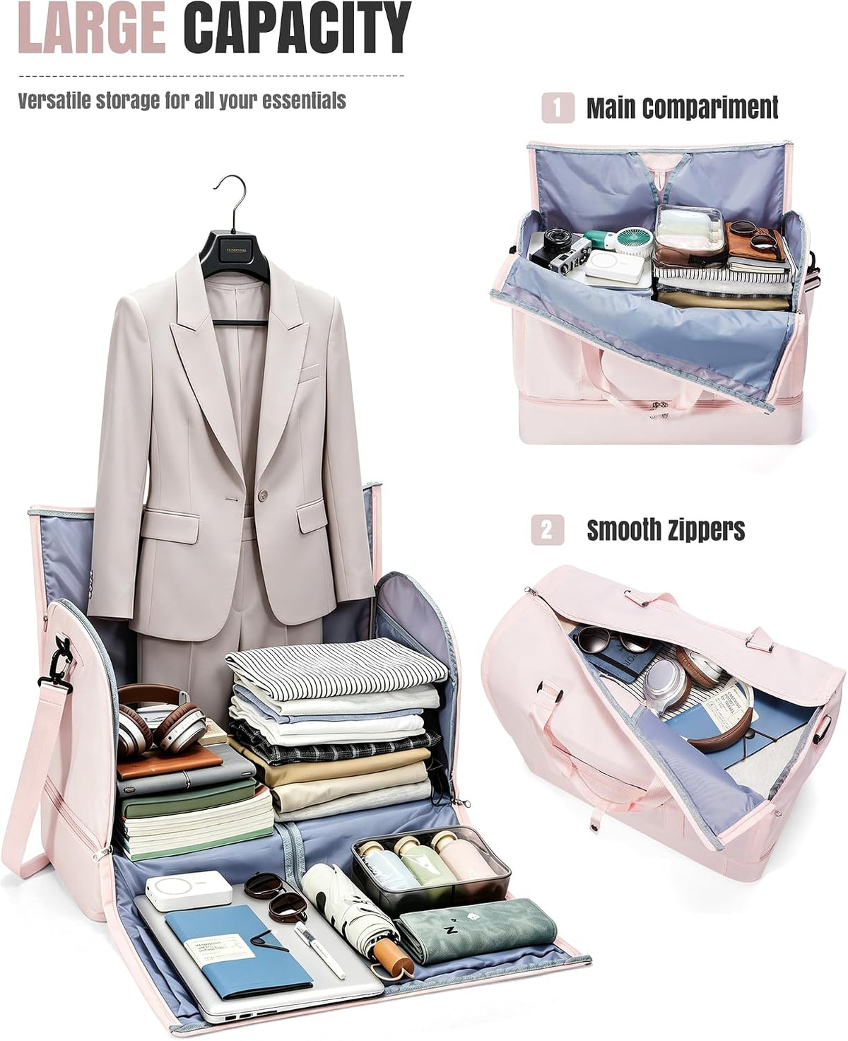 Garment Duffle Bag for Travel, Convertible Duffel Bag with Shoe Compartment | Carry On Overnight Weekender Bags for Women, 2 in 1 Foldable Hanging Clothes Suitcase Suit Bag for Business Trip Peacock Blue