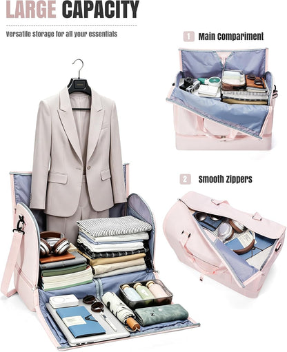 Garment Duffle Bag for Travel, Convertible Duffel Bag with Shoe Compartment | Carry On Overnight Weekender Bags for Women, 2 in 1 Foldable Hanging Clothes Suitcase Suit Bag for Business Trip Peacock Blue