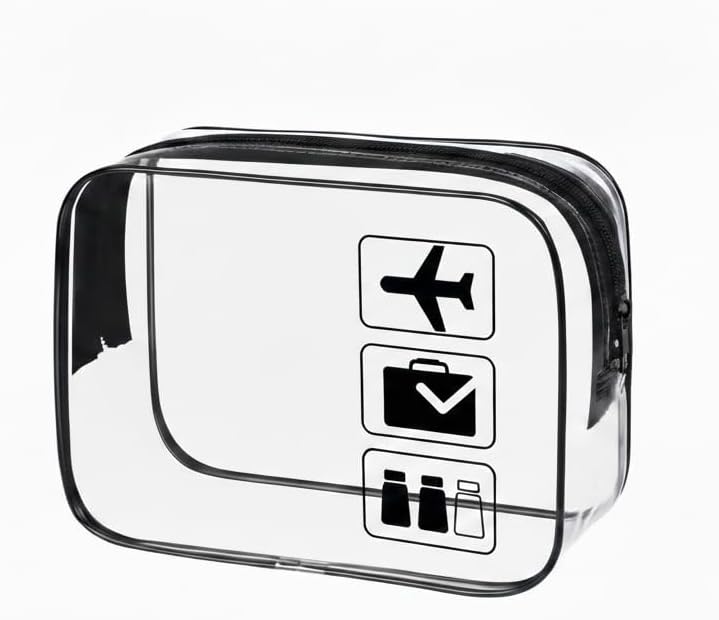 Clear Travel Toiletry Bag, TSA Approved Quart Size PVC Cosmetic Bag, Carry-On Airport Airline Compliant Makeup Organizer for Women Men (Black)