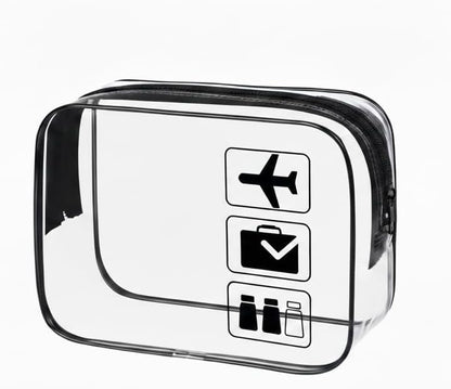Clear Travel Toiletry Bag, TSA Approved Quart Size PVC Cosmetic Bag, Carry-On Airport Airline Compliant Makeup Organizer for Women Men (Black)