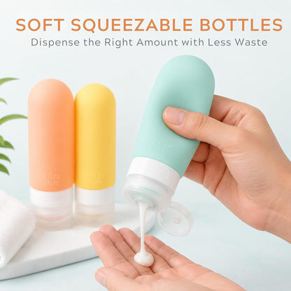 16Pcs Travel Bottles for Toiletries - TSA Approved Travel Bottles Set, Leak Proof Squeezable 3oz Portable Refillable Silicone Travel Bottles for Shampoo, Conditioner, Sprays, Clear Bag (Colorful)