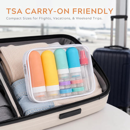 16Pcs Travel Bottles for Toiletries - TSA Approved Travel Bottles Set, Leak Proof Squeezable 3oz Portable Refillable Silicone Travel Bottles for Shampoo, Conditioner, Sprays, Clear Bag (Colorful)
