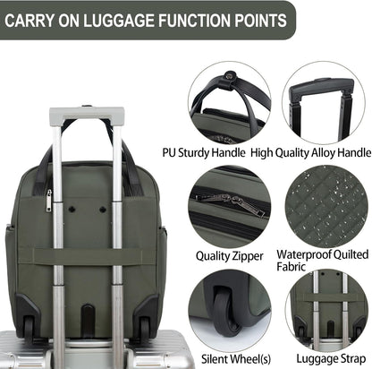 Underseat Carry On Wheeled - 16" Carry on Bag with Wheels Multi-functional Lightweight Rolling Bag Overnight Weekender Small Suitcase for Women Men Travel Business, Dusty Pink