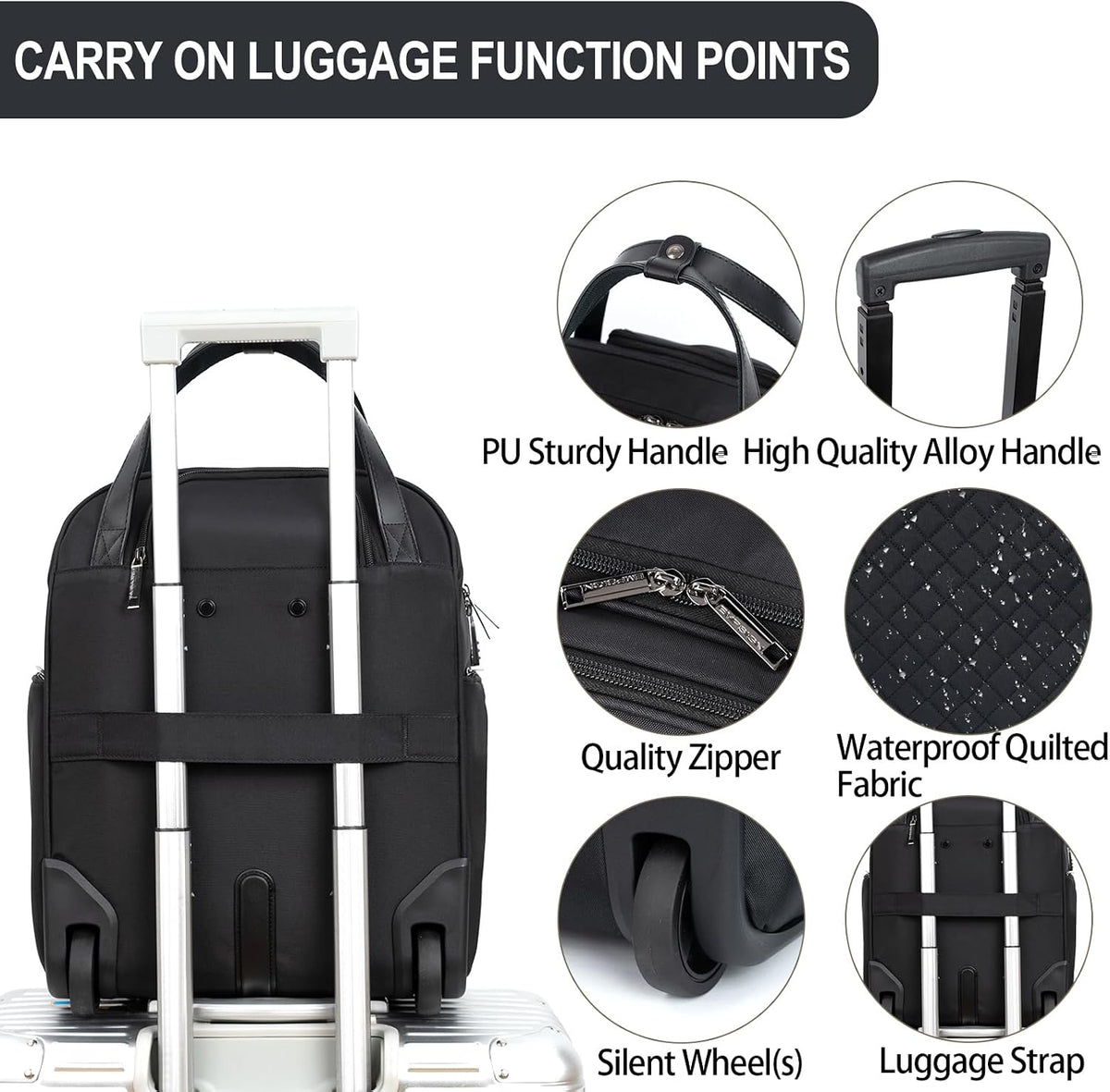 Underseat Carry On Wheeled - 16" Carry on Bag with Wheels Multi-functional Lightweight Rolling Bag Overnight Weekender Small Suitcase for Women Men Travel Business, Dusty Pink