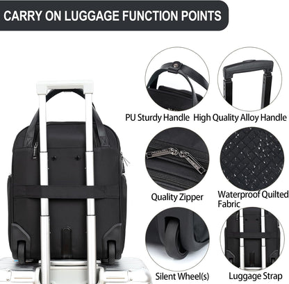 Underseat Carry On Wheeled - 16" Carry on Bag with Wheels Multi-functional Lightweight Rolling Bag Overnight Weekender Small Suitcase for Women Men Travel Business, Dusty Pink