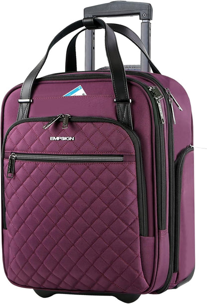 Underseat Carry On Wheeled - 16" Carry on Bag with Wheels Multi-functional Lightweight Rolling Bag Overnight Weekender Small Suitcase for Women Men Travel Business, Dusty Pink