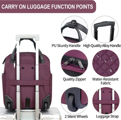 Underseat Carry On Wheeled - 16" Carry on Bag with Wheels Multi-functional Lightweight Rolling Bag Overnight Weekender Small Suitcase for Women Men Travel Business, Dusty Pink