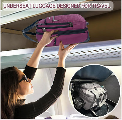 Underseat Carry On Wheeled - 16" Carry on Bag with Wheels Multi-functional Lightweight Rolling Bag Overnight Weekender Small Suitcase for Women Men Travel Business, Dusty Pink