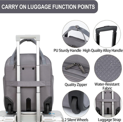 Underseat Carry On Wheeled - 16" Carry on Bag with Wheels Multi-functional Lightweight Rolling Bag Overnight Weekender Small Suitcase for Women Men Travel Business, Dusty Pink