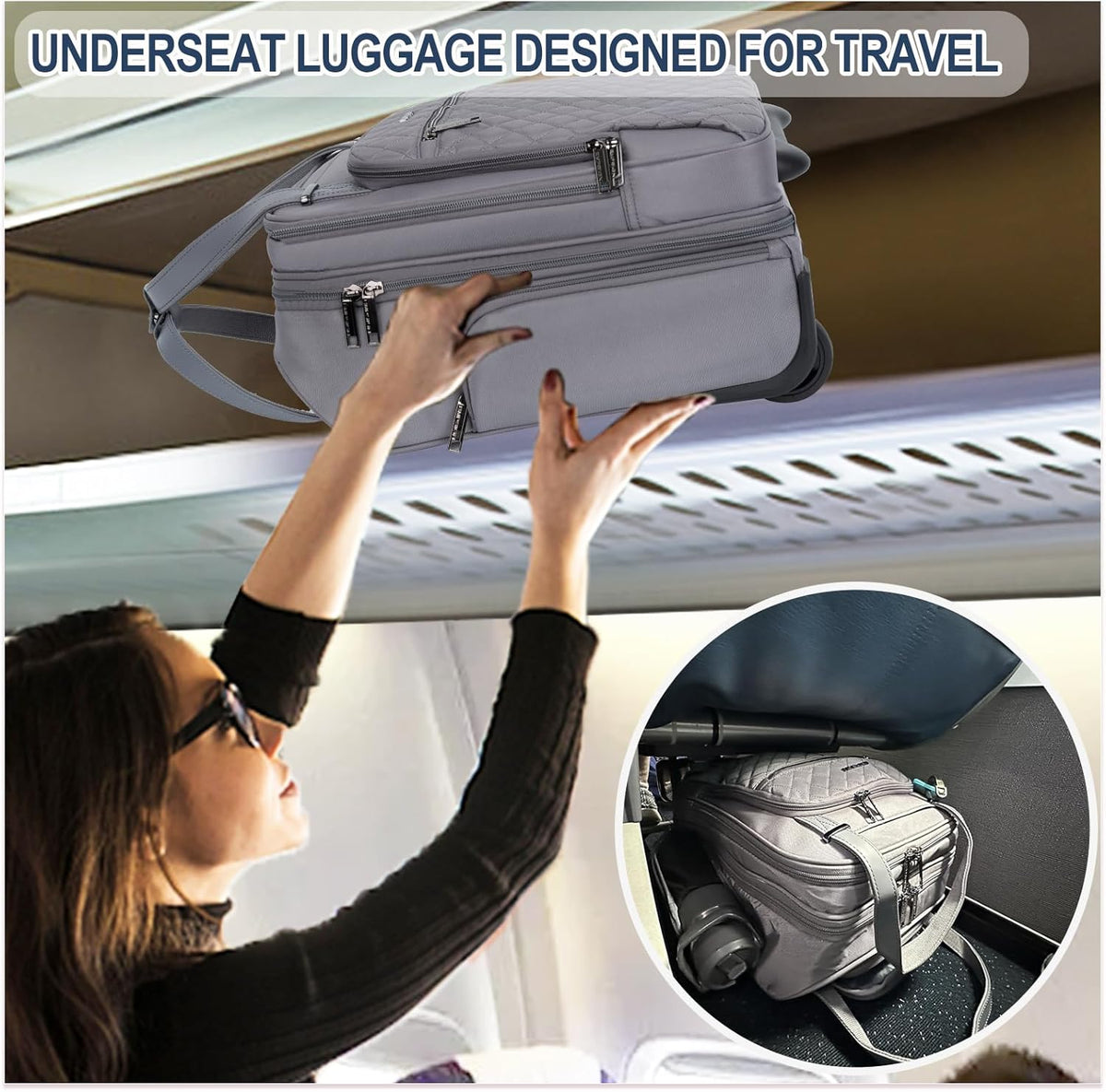Underseat Carry On Wheeled - 16" Carry on Bag with Wheels Multi-functional Lightweight Rolling Bag Overnight Weekender Small Suitcase for Women Men Travel Business, Dusty Pink
