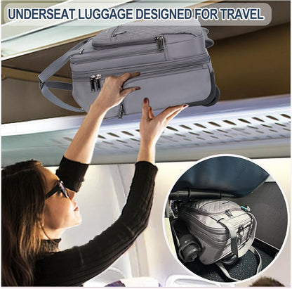 Underseat Carry On Wheeled - 16" Carry on Bag with Wheels Multi-functional Lightweight Rolling Bag Overnight Weekender Small Suitcase for Women Men Travel Business, Dusty Pink