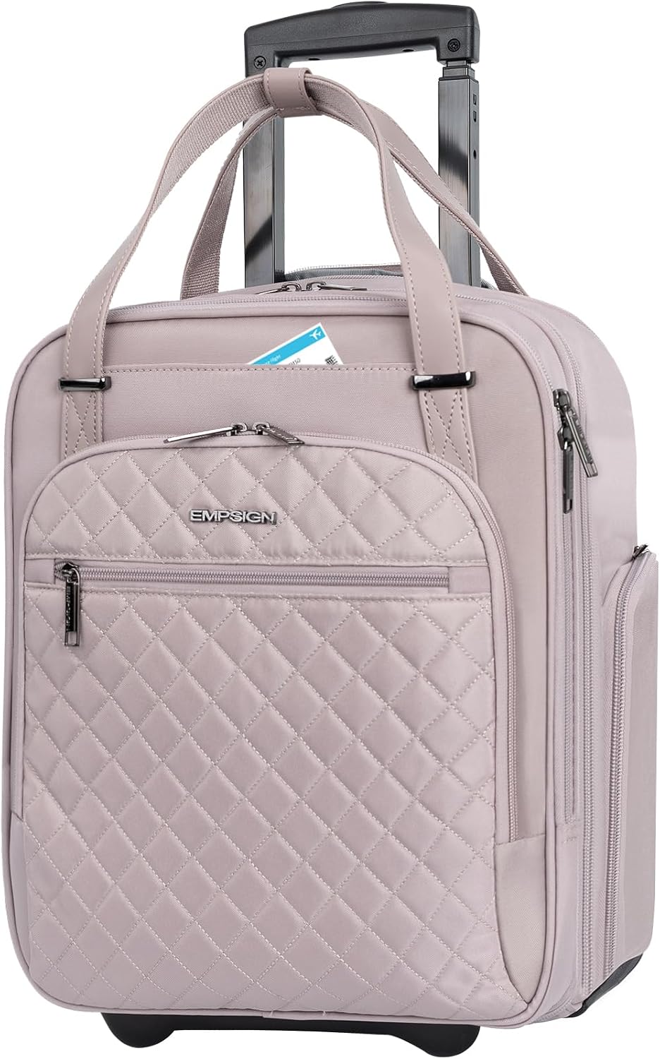 Underseat Carry On Wheeled - 16" Carry on Bag with Wheels Multi-functional Lightweight Rolling Bag Overnight Weekender Small Suitcase for Women Men Travel Business, Dusty Pink