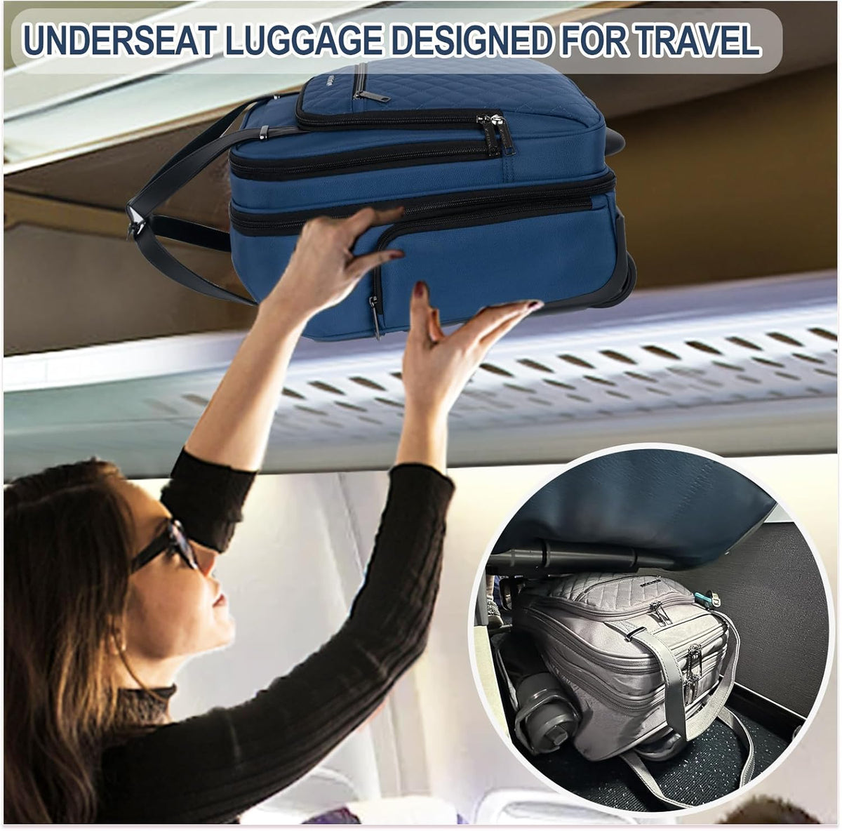 Underseat Carry On Wheeled - 16" Carry on Bag with Wheels Multi-functional Lightweight Rolling Bag Overnight Weekender Small Suitcase for Women Men Travel Business, Dusty Pink