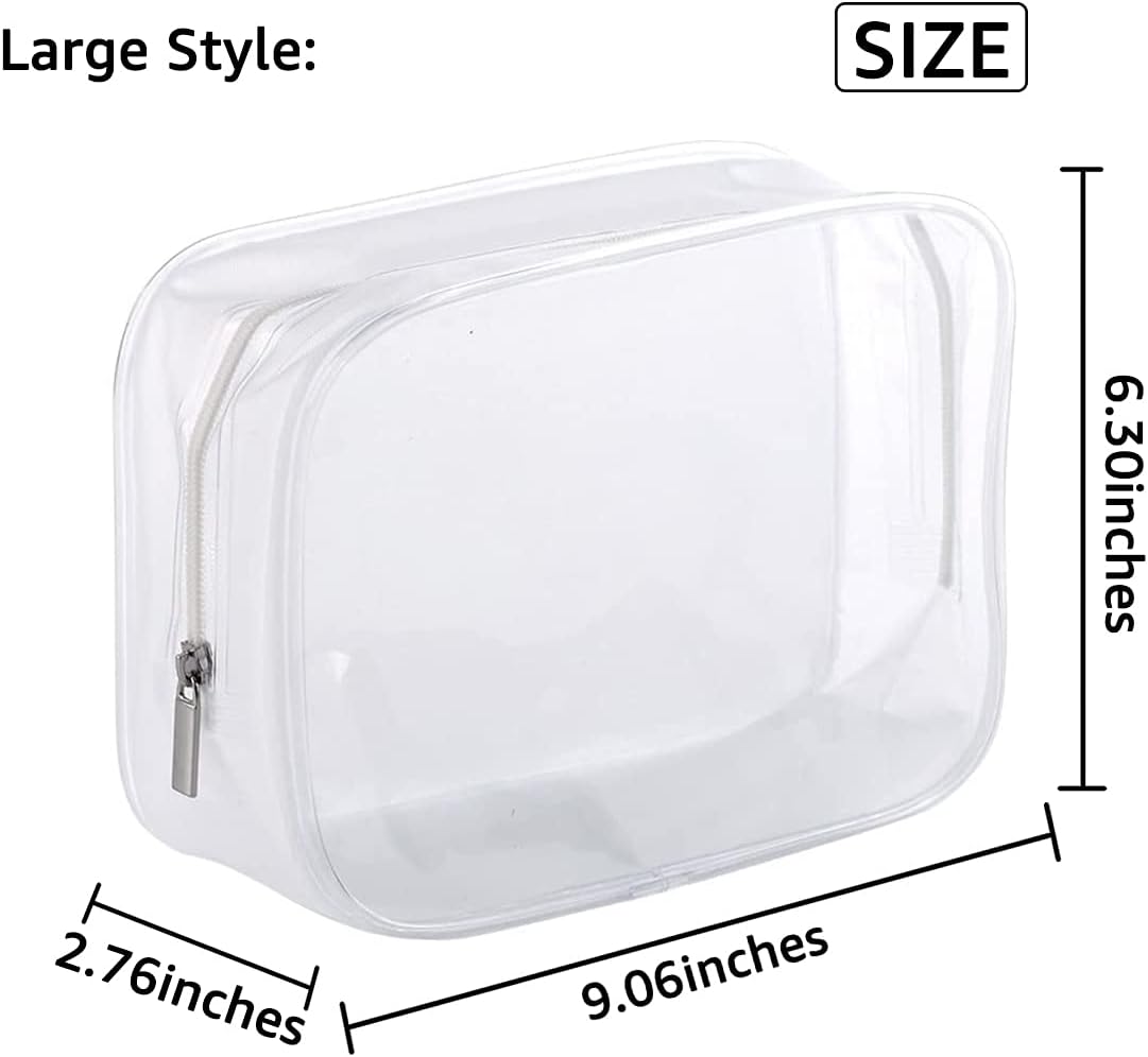 5 Pack Clear Plastic Zippered Toiletry Carry Pouch White Small/Large | TSA Approved, Portable Cosmetic Makeup Bag, For Vacation, Bathroom and Organizing