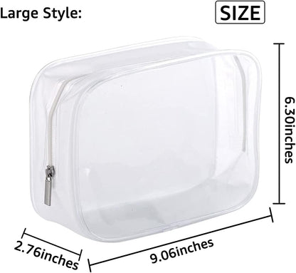 5 Pack Clear Plastic Zippered Toiletry Carry Pouch White Small/Large | TSA Approved, Portable Cosmetic Makeup Bag, For Vacation, Bathroom and Organizing