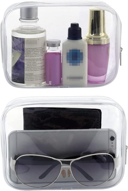 5 Pack Clear Plastic Zippered Toiletry Carry Pouch White Small/Large | TSA Approved, Portable Cosmetic Makeup Bag, For Vacation, Bathroom and Organizing