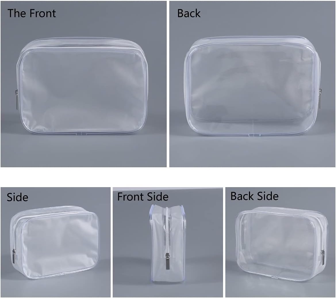 5 Pack Clear Plastic Zippered Toiletry Carry Pouch White Small/Large | TSA Approved, Portable Cosmetic Makeup Bag, For Vacation, Bathroom and Organizing