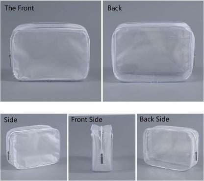 5 Pack Clear Plastic Zippered Toiletry Carry Pouch White Small/Large | TSA Approved, Portable Cosmetic Makeup Bag, For Vacation, Bathroom and Organizing