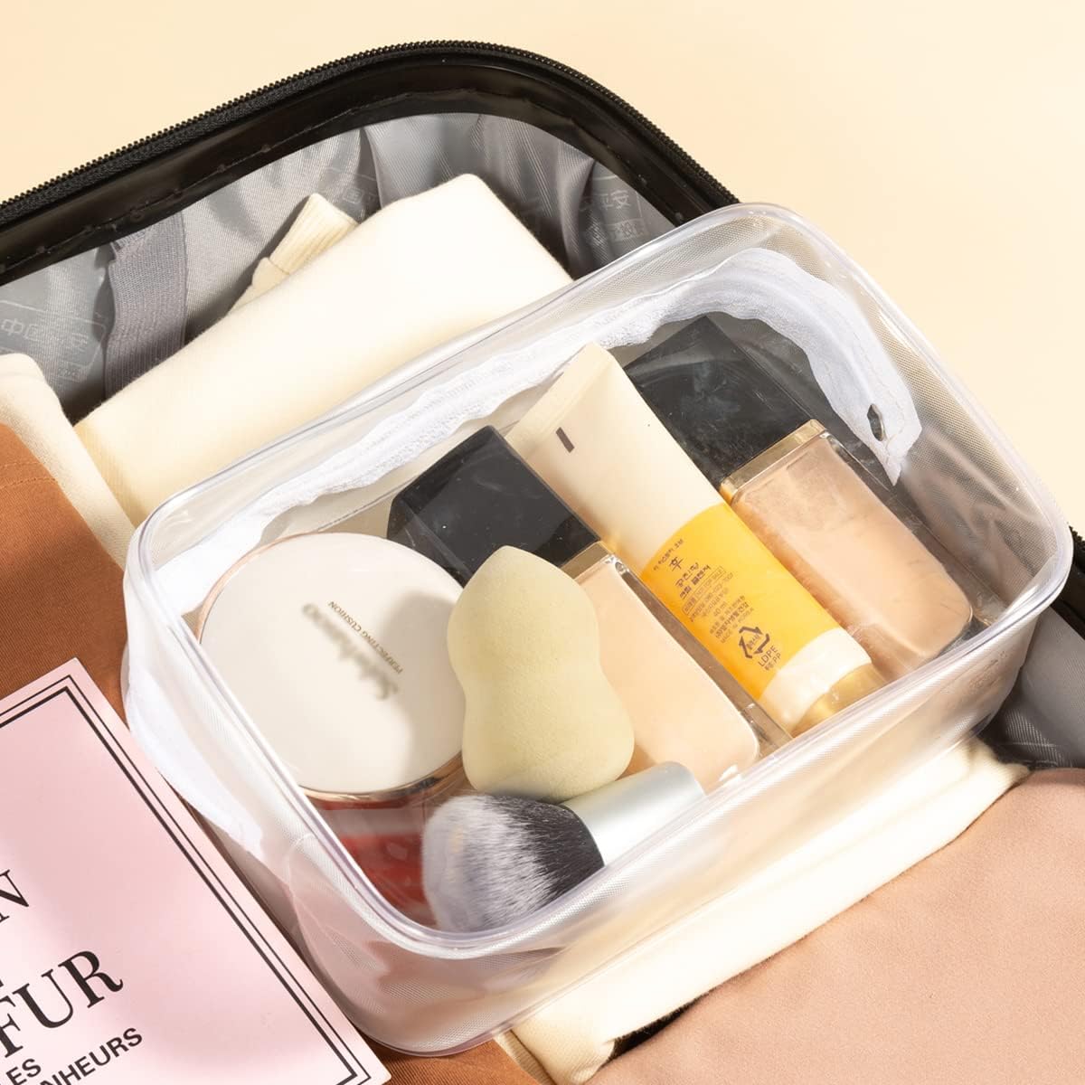 5 Pack Clear Plastic Zippered Toiletry Carry Pouch White Small/Large | TSA Approved, Portable Cosmetic Makeup Bag, For Vacation, Bathroom and Organizing