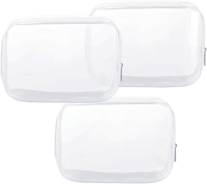 5 Pack Clear Plastic Zippered Toiletry Carry Pouch White Small/Large | TSA Approved, Portable Cosmetic Makeup Bag, For Vacation, Bathroom and Organizing
