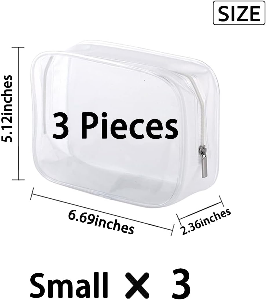 5 Pack Clear Plastic Zippered Toiletry Carry Pouch White Small/Large | TSA Approved, Portable Cosmetic Makeup Bag, For Vacation, Bathroom and Organizing