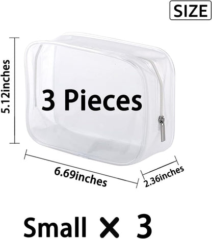 5 Pack Clear Plastic Zippered Toiletry Carry Pouch White Small/Large | TSA Approved, Portable Cosmetic Makeup Bag, For Vacation, Bathroom and Organizing