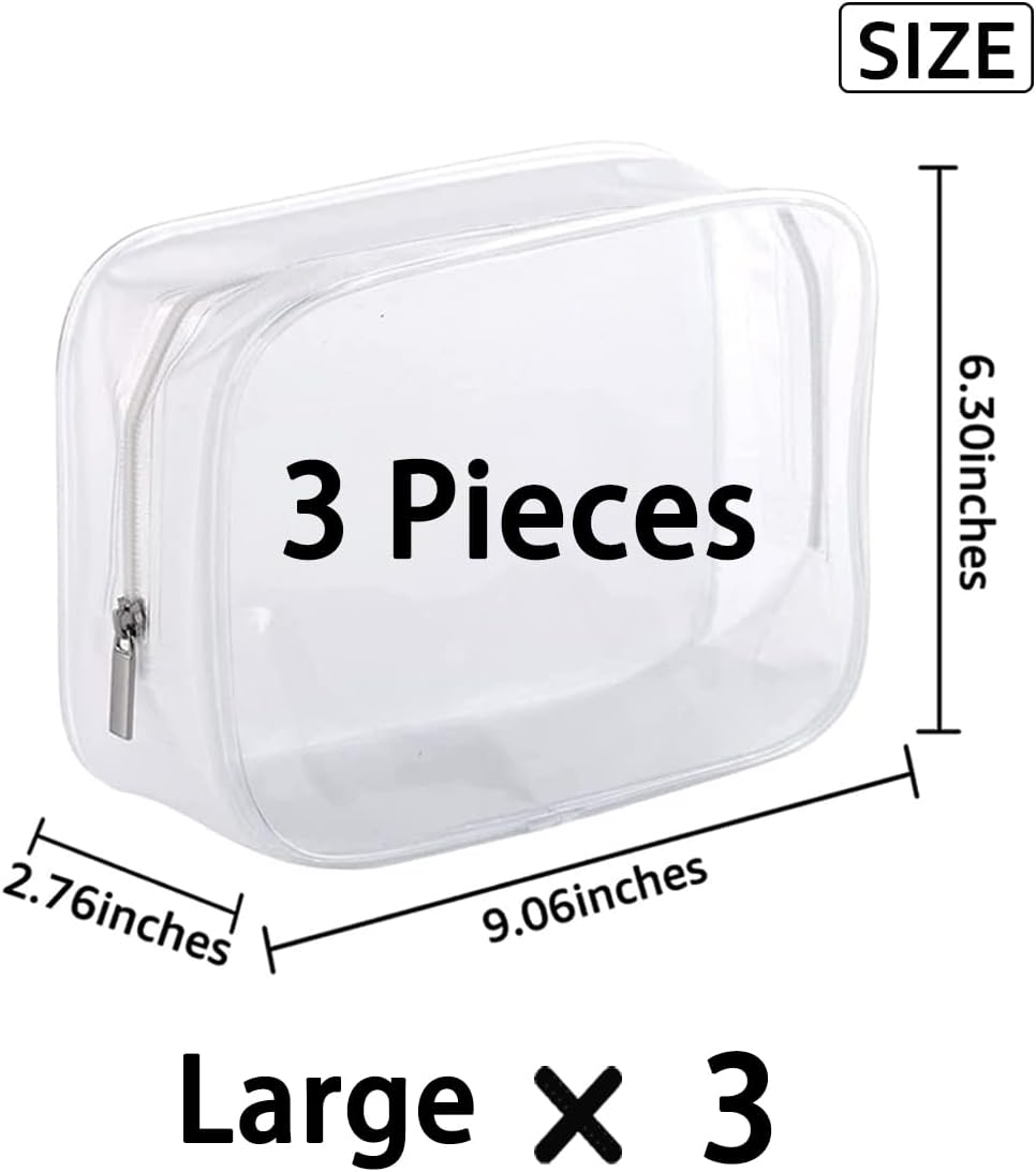 5 Pack Clear Plastic Zippered Toiletry Carry Pouch White Small/Large | TSA Approved, Portable Cosmetic Makeup Bag, For Vacation, Bathroom and Organizing