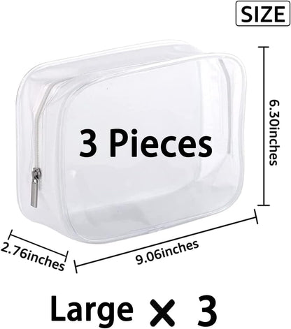 5 Pack Clear Plastic Zippered Toiletry Carry Pouch White Small/Large | TSA Approved, Portable Cosmetic Makeup Bag, For Vacation, Bathroom and Organizing