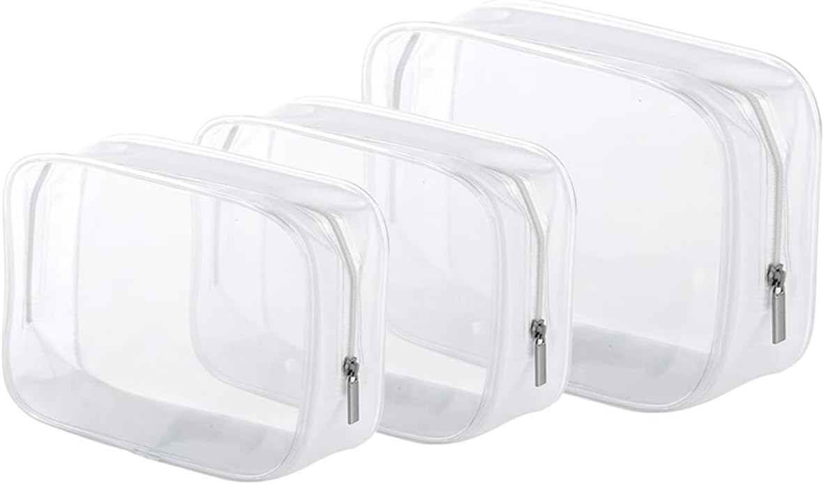 5 Pack Clear Plastic Zippered Toiletry Carry Pouch White Small/Large | TSA Approved, Portable Cosmetic Makeup Bag, For Vacation, Bathroom and Organizing