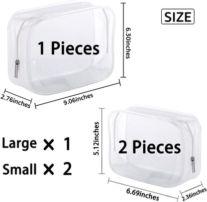 5 Pack Clear Plastic Zippered Toiletry Carry Pouch White Small/Large | TSA Approved, Portable Cosmetic Makeup Bag, For Vacation, Bathroom and Organizing