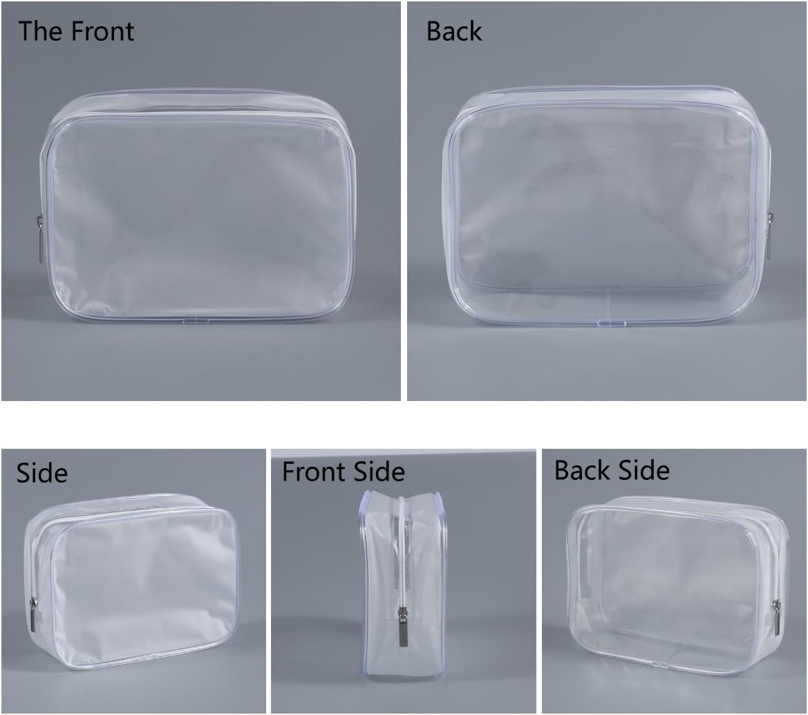 5 Pack Clear Plastic Zippered Toiletry Carry Pouch White Small/Large | TSA Approved, Portable Cosmetic Makeup Bag, For Vacation, Bathroom and Organizing