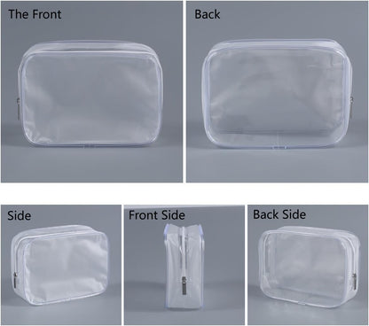 5 Pack Clear Plastic Zippered Toiletry Carry Pouch White Small/Large | TSA Approved, Portable Cosmetic Makeup Bag, For Vacation, Bathroom and Organizing