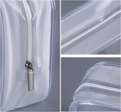 5 Pack Clear Plastic Zippered Toiletry Carry Pouch White Small/Large | TSA Approved, Portable Cosmetic Makeup Bag, For Vacation, Bathroom and Organizing