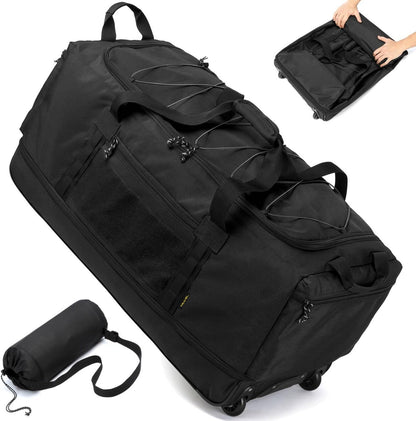 Collapsible Duffle Bag with Wheels 130-170L Extra Large Expandable Travel Duffel Bag for Men Women Heavy Duty Military Duffle Bag for Camping Rolling Foldable Carry On Luggage, Brown