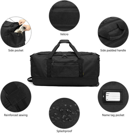 Collapsible Duffle Bag with Wheels 130-170L Extra Large Expandable Travel Duffel Bag for Men Women Heavy Duty Military Duffle Bag for Camping Rolling Foldable Carry On Luggage, Brown