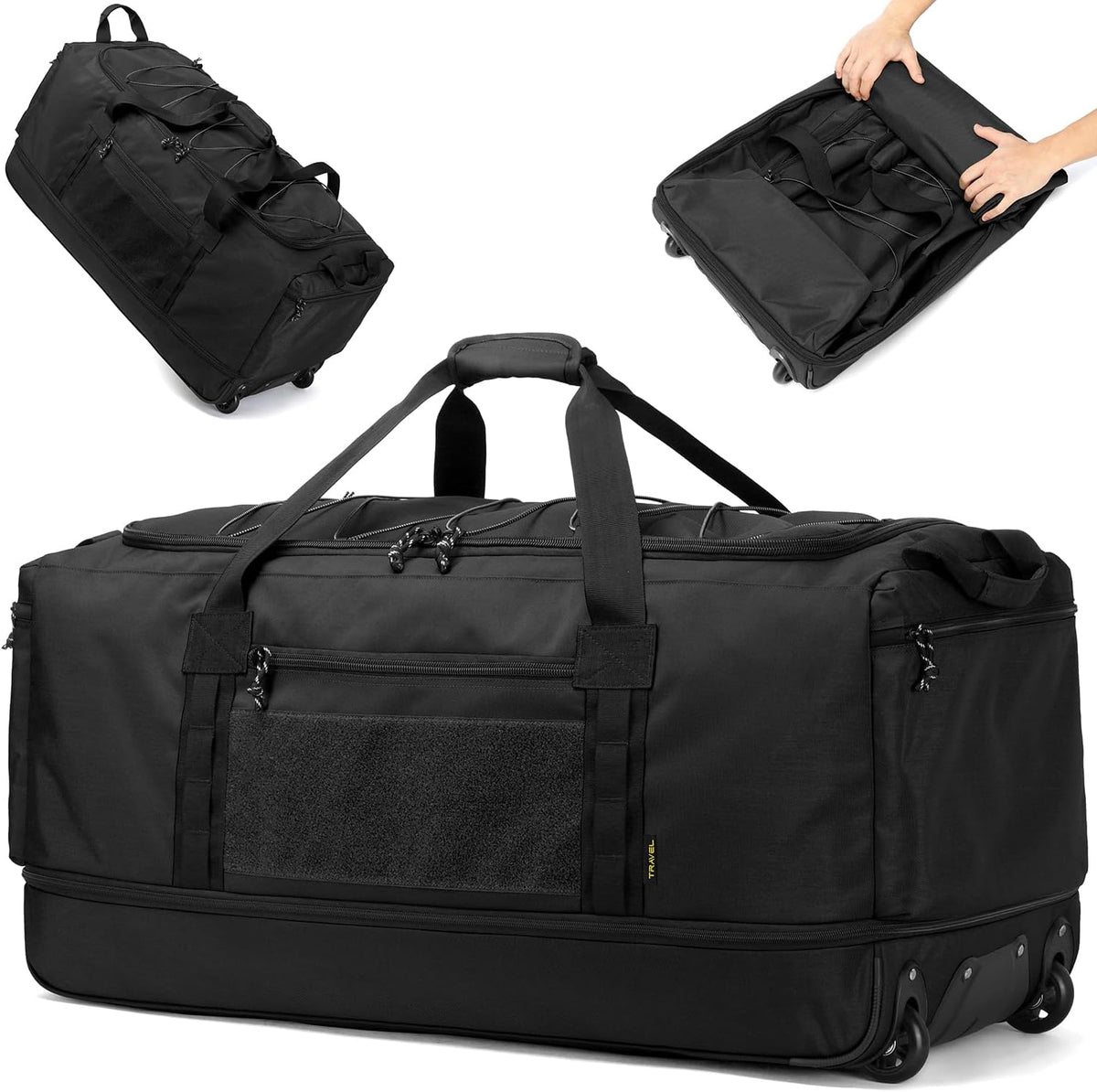 Collapsible Duffle Bag with Wheels 130-170L Extra Large Expandable Travel Duffel Bag for Men Women Heavy Duty Military Duffle Bag for Camping Rolling Foldable Carry On Luggage, Brown