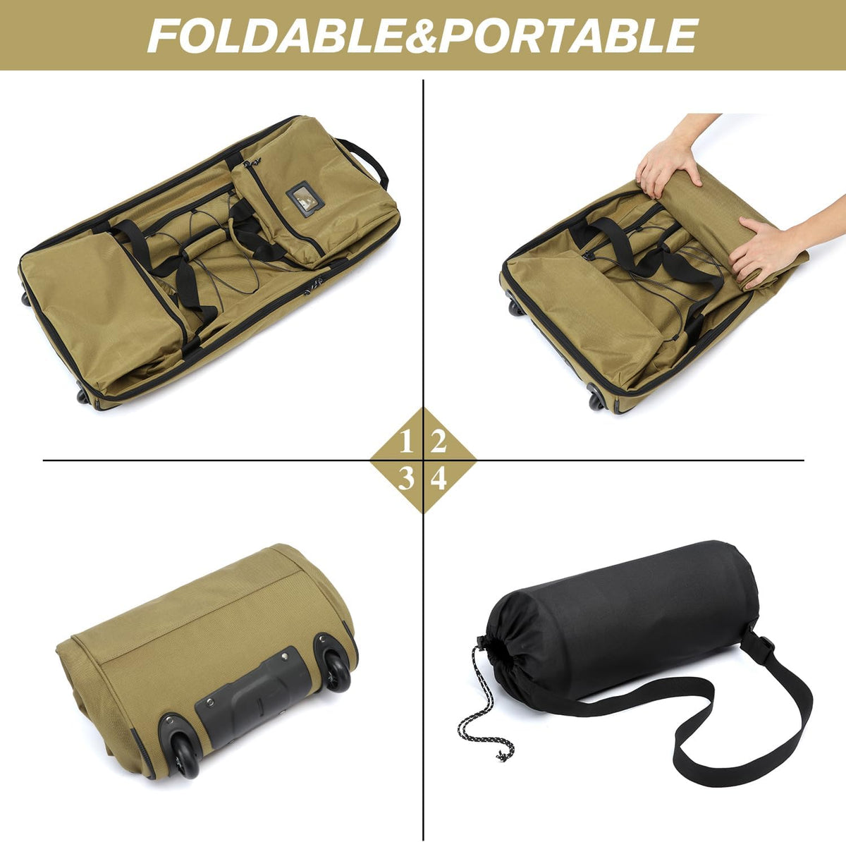 Collapsible Duffle Bag with Wheels 130-170L Extra Large Expandable Travel Duffel Bag for Men Women Heavy Duty Military Duffle Bag for Camping Rolling Foldable Carry On Luggage, Brown