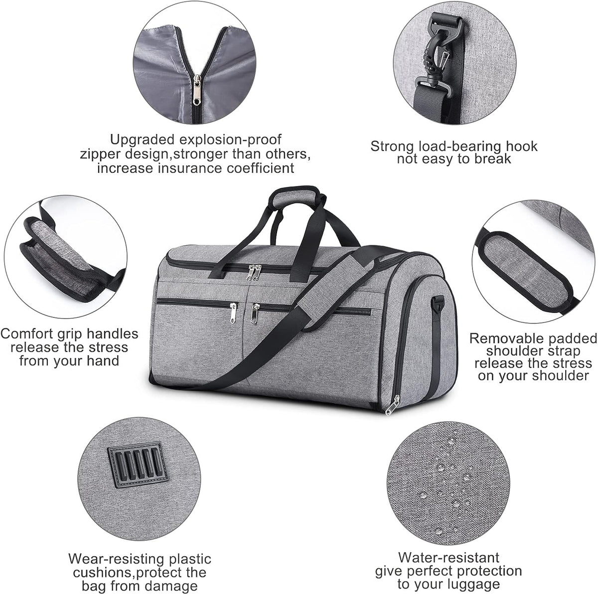 Garment Duffle Bags for Travel, Convertible Carry on Garment Duffel Bag for Men Women, Shoe Compartment, 2 in 1 Hanging Dress Suitcase Suit Travel Bags