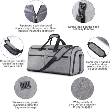 Garment Duffle Bags for Travel, Convertible Carry on Garment Duffel Bag for Men Women, Shoe Compartment, 2 in 1 Hanging Dress Suitcase Suit Travel Bags