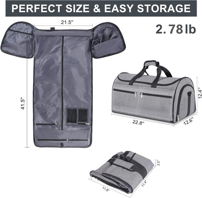 Garment Duffle Bags for Travel, Convertible Carry on Garment Duffel Bag for Men Women, Shoe Compartment, 2 in 1 Hanging Dress Suitcase Suit Travel Bags