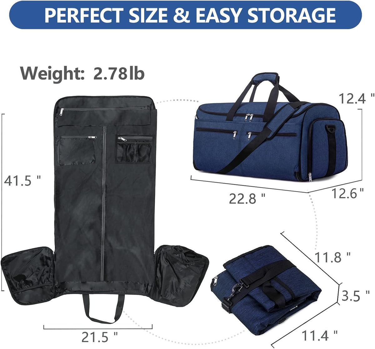 Garment Duffle Bags for Travel, Convertible Carry on Garment Duffel Bag for Men Women, Shoe Compartment, 2 in 1 Hanging Dress Suitcase Suit Travel Bags