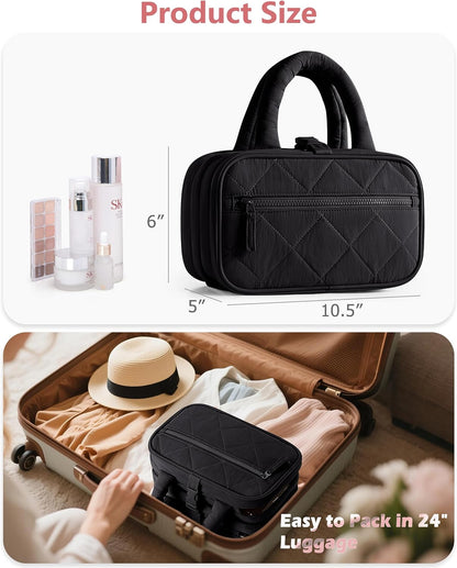 Travel Hanging Toiletry Bag for Women, Makeup Organizer with Hook | 360° swivel hook for easy access, 5-section organizer, brush slots & lightweight comfort