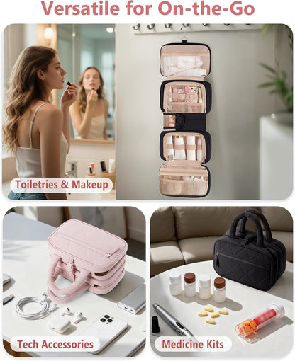 Travel Hanging Toiletry Bag for Women, Makeup Organizer with Hook | 360° swivel hook for easy access, 5-section organizer, brush slots & lightweight comfort