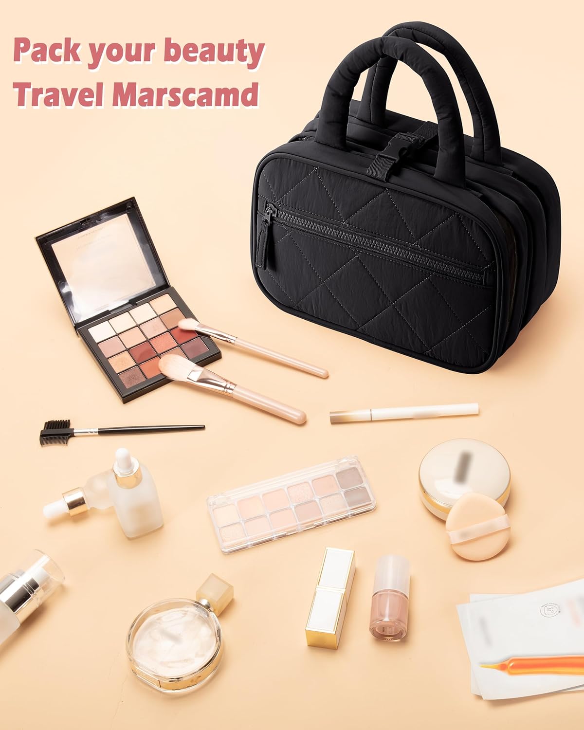 Travel Hanging Toiletry Bag for Women, Makeup Organizer with Hook | 360° swivel hook for easy access, 5-section organizer, brush slots & lightweight comfort