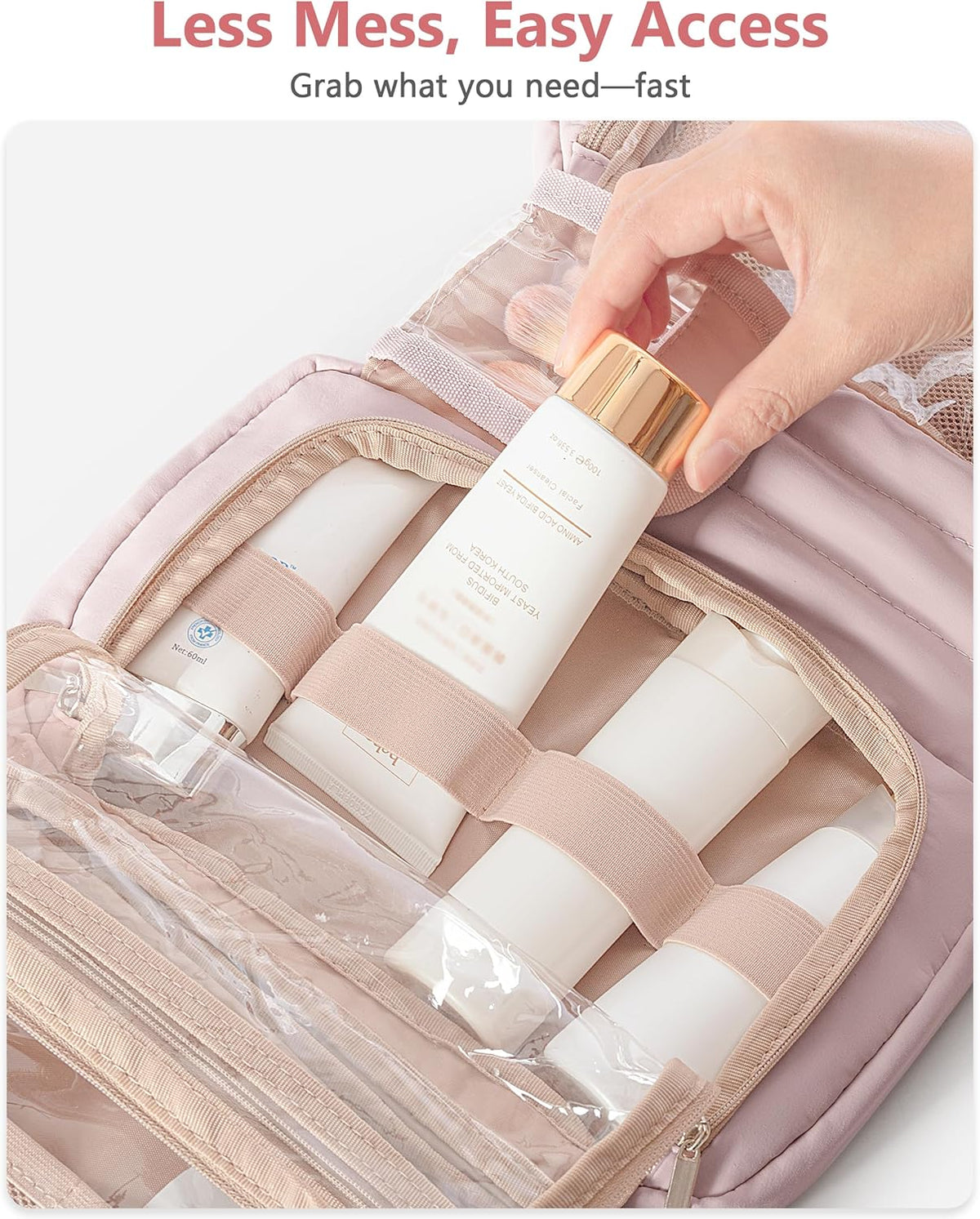 Travel Hanging Toiletry Bag for Women, Makeup Organizer with Hook | 360° swivel hook for easy access, 5-section organizer, brush slots & lightweight comfort