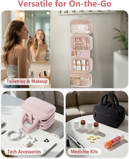 Travel Hanging Toiletry Bag for Women, Makeup Organizer with Hook | 360° swivel hook for easy access, 5-section organizer, brush slots & lightweight comfort