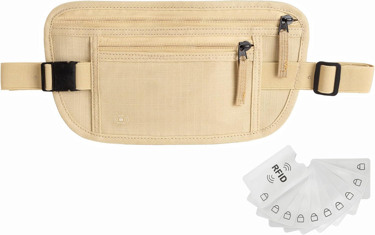Money Belt for Travel, RFID Blocking, Hidden Money Belt, Passport Holder for Travel (Black)