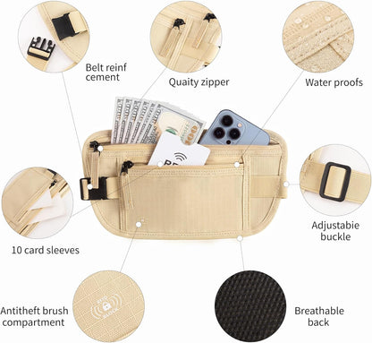 Money Belt for Travel, RFID Blocking, Hidden Money Belt, Passport Holder for Travel (Black)