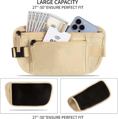 Money Belt for Travel, RFID Blocking, Hidden Money Belt, Passport Holder for Travel (Black)